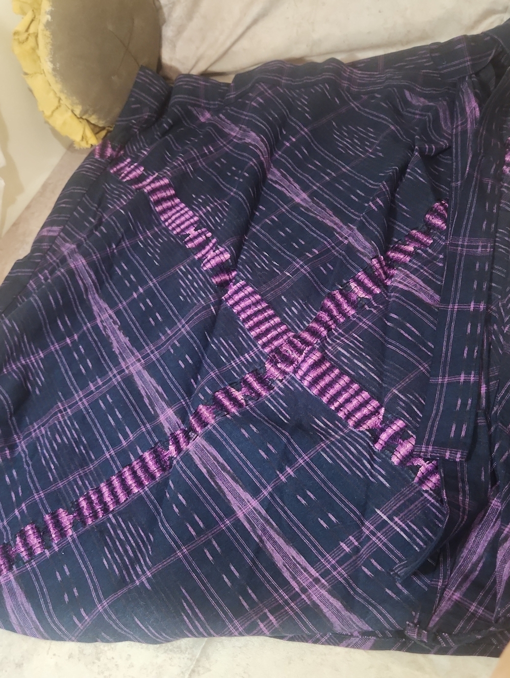 Women's Navy and Purple Patterned Wrap Skirt